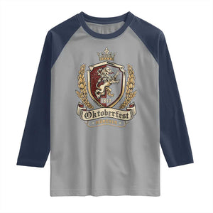 Oktoberfest Munchen Lion Crest Raglan Shirt Classic Bavarian Festival TS02 Sport Gray Navy Print Your Wear