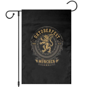 Oktoberfest Munchen Garden Flag Munich Vintage Round Emblem with Bavarian Lion TS02 Black Print Your Wear