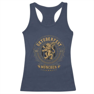 Oktoberfest Munchen Racerback Tank Top Munich Vintage Round Emblem with Bavarian Lion TS02 Navy Print Your Wear