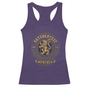 Oktoberfest Munchen Racerback Tank Top Munich Vintage Round Emblem with Bavarian Lion TS02 Purple Print Your Wear