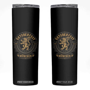 Oktoberfest Munchen Skinny Tumbler Munich Vintage Round Emblem with Bavarian Lion TS02 Black Print Your Wear