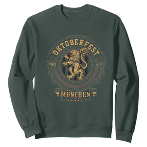 Oktoberfest Munchen Sweatshirt Munich Vintage Round Emblem with Bavarian Lion TS02 Dark Forest Green Print Your Wear