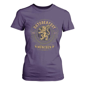 Oktoberfest Munchen T Shirt For Women Munich Vintage Round Emblem with Bavarian Lion TS02 Purple Print Your Wear
