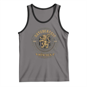 Oktoberfest Munchen Tank Top Munich Vintage Round Emblem with Bavarian Lion TS02 Deep Heather Black Print Your Wear