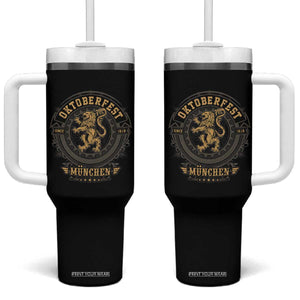 Oktoberfest Munchen Tumbler With Handle Munich Vintage Round Emblem with Bavarian Lion TS02 One Size: 40 oz Black Print Your Wear