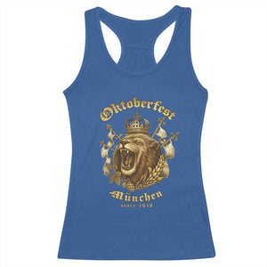 Oktoberfest Munchen Roaring Lion Racerback Tank Top Since 1810 Crown and Beer Weapon TS02 Royal Blue Print Your Wear