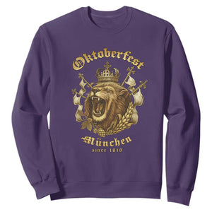 Oktoberfest Munchen Roaring Lion Sweatshirt Since 1810 Crown and Beer Weapon TS02 Purple Print Your Wear