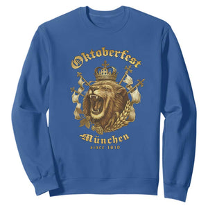 Oktoberfest Munchen Roaring Lion Sweatshirt Since 1810 Crown and Beer Weapon TS02 Royal Blue Print Your Wear