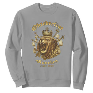 Oktoberfest Munchen Roaring Lion Sweatshirt Since 1810 Crown and Beer Weapon TS02 Sport Gray Print Your Wear