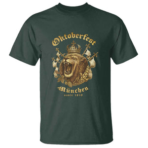 Oktoberfest Munchen Roaring Lion T Shirt Since 1810 Crown and Beer Weapon TS02 Dark Forest Green Print Your Wear