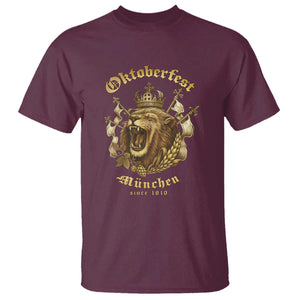 Oktoberfest Munchen Roaring Lion T Shirt Since 1810 Crown and Beer Weapon TS02 Maroon Print Your Wear