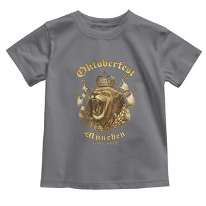 Oktoberfest Munchen Roaring Lion Toddler T Shirt Since 1810 Crown and Beer Weapon TS02 Charcoal Print Your Wear