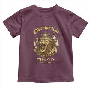 Oktoberfest Munchen Roaring Lion Toddler T Shirt Since 1810 Crown and Beer Weapon TS02 Maroon Print Your Wear