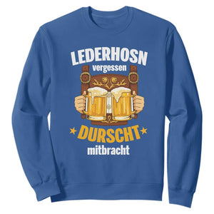 Funny Lederhosen Oktoberfest Beer Drinking Sweatshirt Lederhosn Vergessen Durscht Mitbracht TS02 Royal Blue Print Your Wear