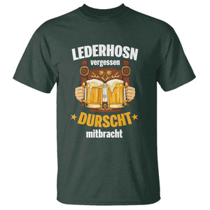 Funny Lederhosen Oktoberfest Beer Drinking T Shirt Lederhosn Vergessen Durscht Mitbracht TS02 Dark Forest Green Print Your Wear