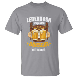 Funny Lederhosen Oktoberfest Beer Drinking T Shirt Lederhosn Vergessen Durscht Mitbracht TS02 Sport Gray Print Your Wear