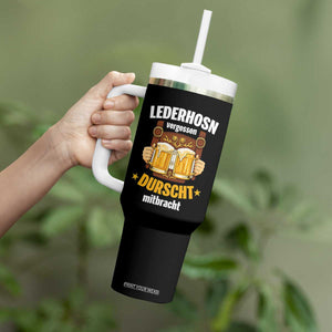 Funny Lederhosen Oktoberfest Beer Drinking Tumbler With Handle Lederhosn Vergessen Durscht Mitbracht TS02 Print Your Wear