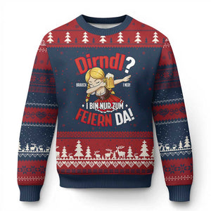 Funny Oktoberfest Dab Girl Ugly Christmas Sweater Dirndl I Bin Nur Zum Feiern Da Party TS02 Navy Red Print Your Wear