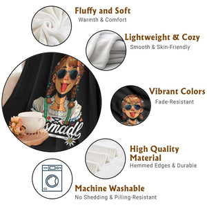 Funny Lausmadl Oktoberfest Throw Blanket Bavarian Girl with Braids Sunnies and Sass TS02 Print Your Wear