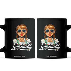 Funny Lausmadl Oktoberfest Coffee Mug Bavarian Girl with Braids Sunnies and Sass TS02 Black Print Your Wear