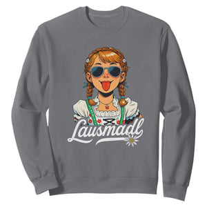 Funny Lausmadl Oktoberfest Sweatshirt Bavarian Girl with Braids Sunnies and Sass TS02 Charcoal Print Your Wear
