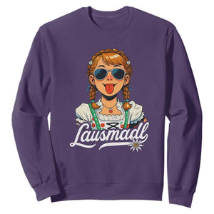 Funny Lausmadl Oktoberfest Sweatshirt Bavarian Girl with Braids Sunnies and Sass TS02 Purple Print Your Wear