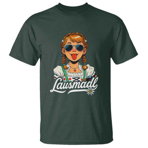 Funny Lausmadl Oktoberfest T Shirt Bavarian Girl with Braids Sunnies and Sass TS02 Dark Forest Green Print Your Wear