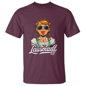 Funny Lausmadl Oktoberfest T Shirt Bavarian Girl with Braids Sunnies and Sass TS02 Maroon Print Your Wear