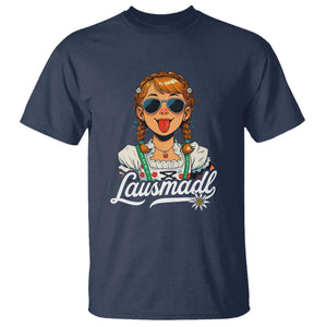 Funny Lausmadl Oktoberfest T Shirt Bavarian Girl with Braids Sunnies and Sass TS02 Navy Print Your Wear