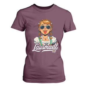 Funny Lausmadl Oktoberfest T Shirt For Women Bavarian Girl with Braids Sunnies and Sass TS02 Maroon Print Your Wear