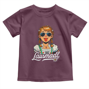 Funny Lausmadl Oktoberfest Toddler T Shirt Bavarian Girl with Braids Sunnies and Sass TS02 Maroon Print Your Wear