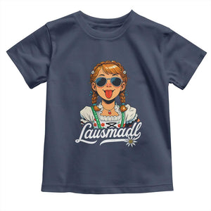 Funny Lausmadl Oktoberfest Toddler T Shirt Bavarian Girl with Braids Sunnies and Sass TS02 Navy Print Your Wear