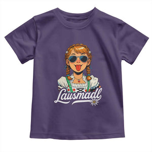 Funny Lausmadl Oktoberfest Toddler T Shirt Bavarian Girl with Braids Sunnies and Sass TS02 Purple Print Your Wear