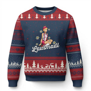 Bavarian Pin Up Girl Lausmadl Ugly Christmas Sweater Oktoberfest Edelweiss Flowers TS02 Navy Red Print Your Wear