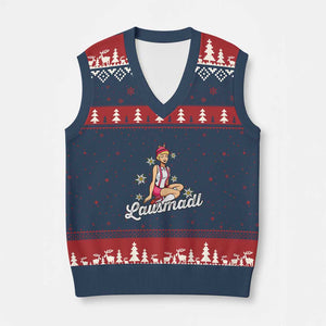 Bavarian Pin Up Girl Lausmadl V-Neck Knit Sweater Vest Oktoberfest Edelweiss Flowers TS02 Navy Red Print Your Wear