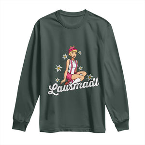 Bavarian Pin Up Girl Lausmadl Long Sleeve Shirt Oktoberfest Edelweiss Flowers TS02 Dark Forest Green Print Your Wear