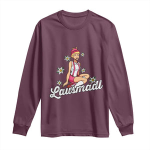 Bavarian Pin Up Girl Lausmadl Long Sleeve Shirt Oktoberfest Edelweiss Flowers TS02 Maroon Print Your Wear