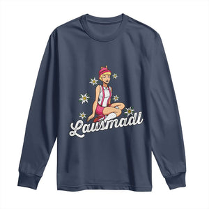 Bavarian Pin Up Girl Lausmadl Long Sleeve Shirt Oktoberfest Edelweiss Flowers TS02 Navy Print Your Wear