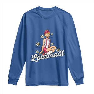 Bavarian Pin Up Girl Lausmadl Long Sleeve Shirt Oktoberfest Edelweiss Flowers TS02 Royal Blue Print Your Wear