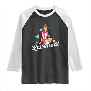 Bavarian Pin Up Girl Lausmadl Raglan Shirt Oktoberfest Edelweiss Flowers TS02 Black White Print Your Wear