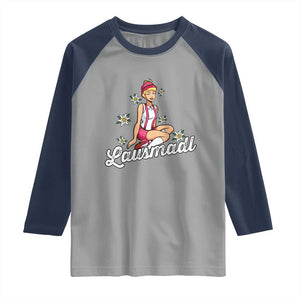 Bavarian Pin Up Girl Lausmadl Raglan Shirt Oktoberfest Edelweiss Flowers TS02 Sport Gray Navy Print Your Wear