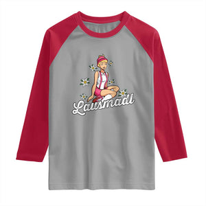 Bavarian Pin Up Girl Lausmadl Raglan Shirt Oktoberfest Edelweiss Flowers TS02 Sport Gray Red Print Your Wear