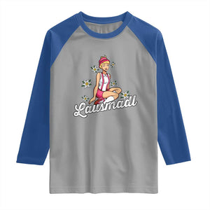Bavarian Pin Up Girl Lausmadl Raglan Shirt Oktoberfest Edelweiss Flowers TS02 Sport Gray Royal Print Your Wear