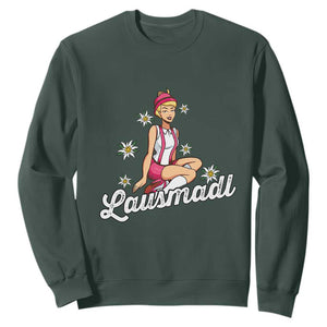 Bavarian Pin Up Girl Lausmadl Sweatshirt Oktoberfest Edelweiss Flowers TS02 Dark Forest Green Print Your Wear