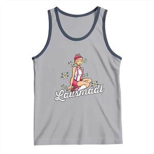 Bavarian Pin Up Girl Lausmadl Tank Top Oktoberfest Edelweiss Flowers TS02 Athletic Heather Navy Print Your Wear
