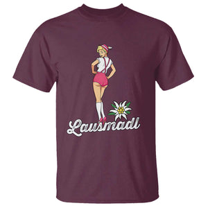 Retro Bavarian Pin Up Girl Lausmadl T Shirt Oktoberfest Edelweiss Flower TS02 Maroon Print Your Wear