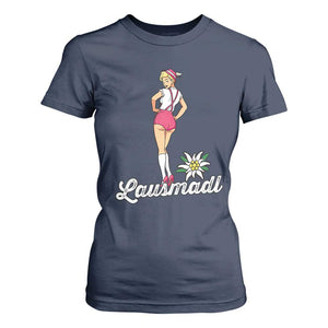 Retro Bavarian Pin Up Girl Lausmadl T Shirt For Women Oktoberfest Edelweiss Flower TS02 Navy Print Your Wear
