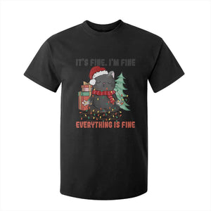 Christmas Black Cat T Shirt For Kid It's Fine I'm Fine Everything Is Fine Xmas Light Funny TS02 Black Print Your Wear