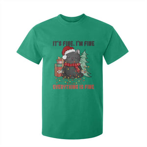 Christmas Black Cat T Shirt For Kid It's Fine I'm Fine Everything Is Fine Xmas Light Funny TS02 Irish Green Print Your Wear