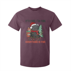 Christmas Black Cat T Shirt For Kid It's Fine I'm Fine Everything Is Fine Xmas Light Funny TS02 Maroon Print Your Wear